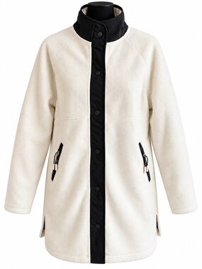 Hyba Women’s Ivory Black Colorblock Longline Fleece Jacket Size M